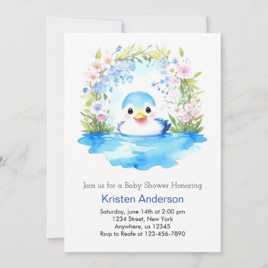 Enchanted Blue Duckling Boy Baby shower Kaart (Voorkant)