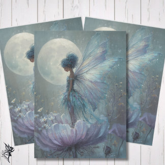 Enchanted Blue Fairy Watercolor Fantasy Decoupage Tissuepapier