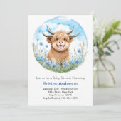 Enchanted Blue Highland Koe Boy Baby shower Kaart (Staand voorkant)