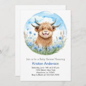 Enchanted Blue Highland Koe Boy Baby shower Kaart (Voorkant / Achterkant)