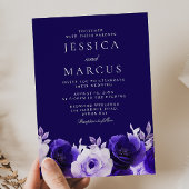 Enchanted Blue: Midnight Navy Blue Rozen Wedding Kaart