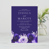 Enchanted Blue: Midnight Navy Blue Rozen Wedding Kaart (Staand voorkant)