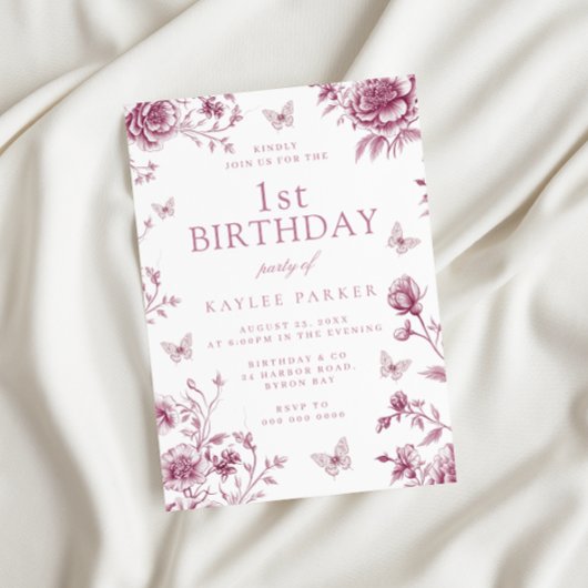 Enchanted Blush Dusty Roos 1e verjaardagsfeestje Kaart