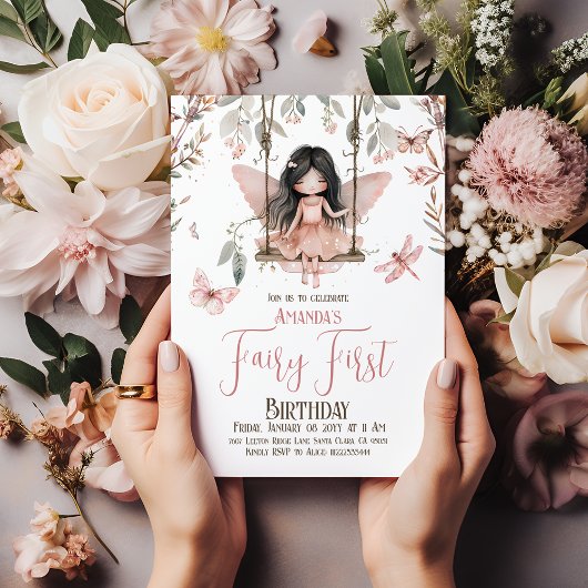 Enchanted Blush Pink Fairy Eerste 1e verjaardag Kaart