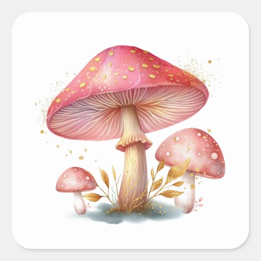 Enchanted Blush Pink Mushroom Garden Vierkante Sticker (Voorkant)