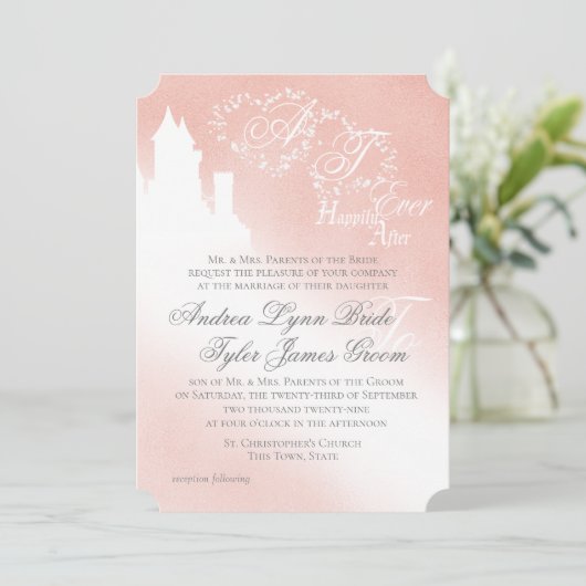 Enchanted Blush Pink Story Boek Huwelijksuitnodigi Kaart (Staand voorkant)