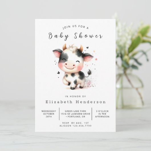 Enchanted Boerderij Calf Koe Baby shower Kaart (Staand voorkant)