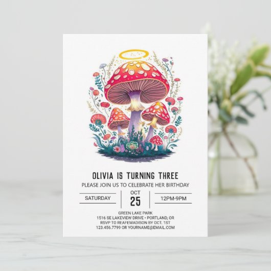 Enchanted Boho Digital Mushroom Verjaardag Kaart (Staand voorkant)