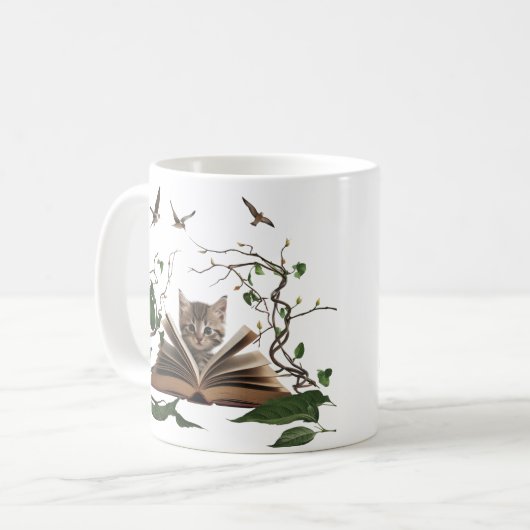 Enchanted Bookworm Kitten Coffee Mug  Koffiemok (Voorkant links)