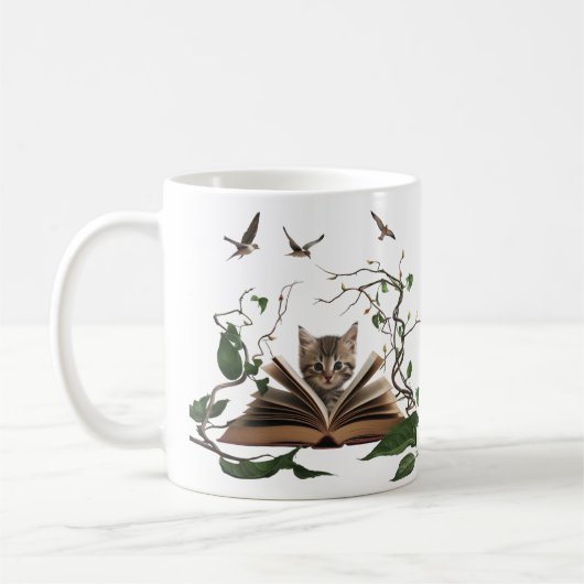 Enchanted Bookworm Kitten Coffee Mug  Koffiemok (Links)