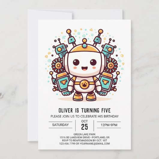 Enchanted Boy Metallic Robot Verjaardag Kaart (Voorkant)