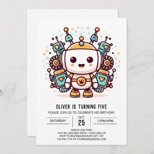 Enchanted Boy Metallic Robot Verjaardag Kaart (Voorkant / Achterkant)