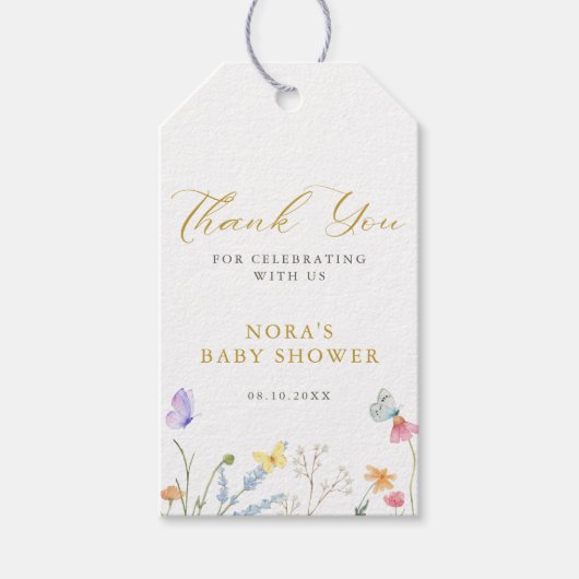 Enchanted Butterflies Floral Border Baby shower Cadeaulabel (Voorkant)