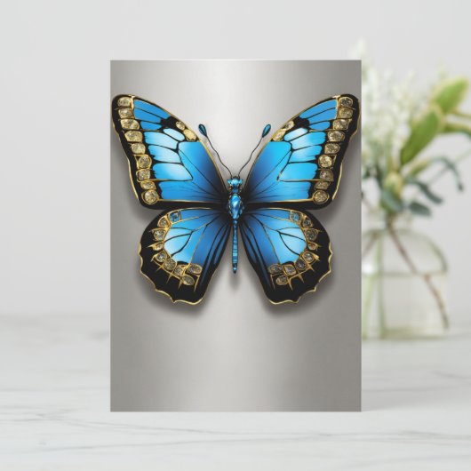 Enchanted Butterflies: Metallic Dreams op Textured Bedankkaart (Staand voorkant)
