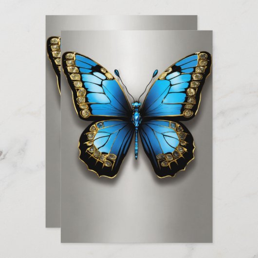 Enchanted Butterflies: Metallic Dreams op Textured Bedankkaart (Voorkant / Achterkant)