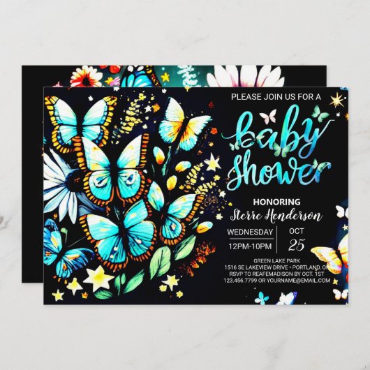 Enchanted Butterfly Editable Boy-Baby shower Kaart (Voorkant / Achterkant)