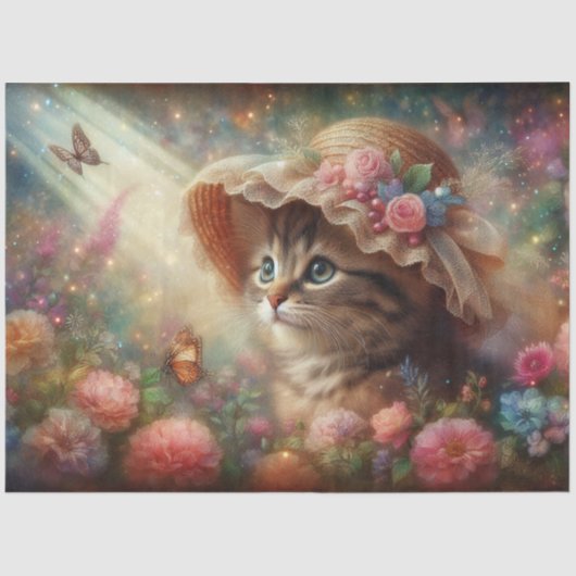 Enchanted Butterfly Garden and Cat Decoupage Tissuepapier (Voorkant)