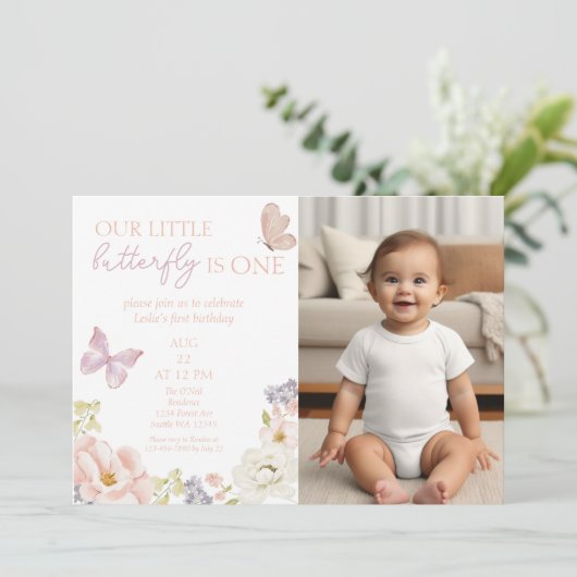 Enchanted Butterfly Garden eerste verjaardagsfoto Kaart (Staand voorkant)