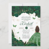 Enchanted Butterfly Garden Emerald Quinceanera Kaart (Voorkant)