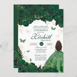 Enchanted Butterfly Garden Emerald Quinceanera Kaart