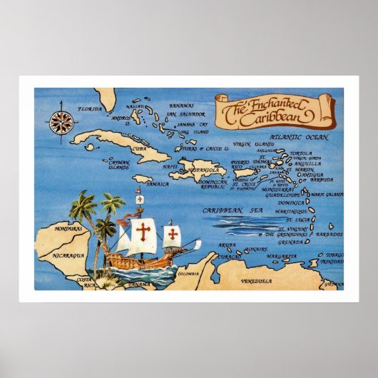 Enchanted Caribbean Map 20x30 Print (Voorkant)