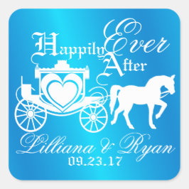 Enchanted Carriage Fairy Tale Blauw Vierkante Sticker