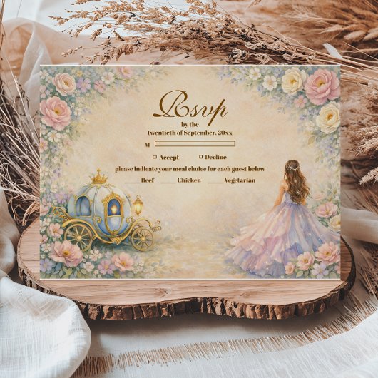 Enchanted Carriage Fairytale Quinceañera RSVP Kaartje