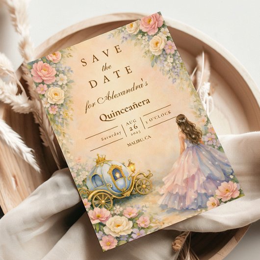 Enchanted Carriage Fairytale Quinceañera Save The Date