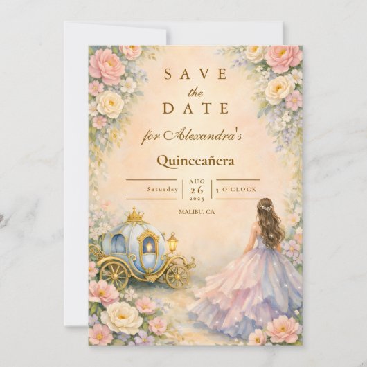 Enchanted Carriage Fairytale Quinceañera Save The Date (Voorkant)