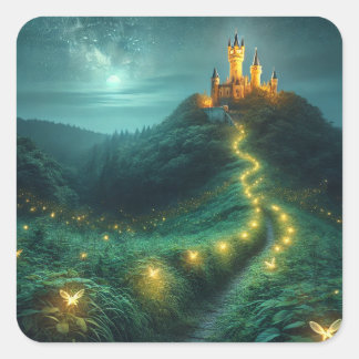 Enchanted Castle Path verlicht door vuurvliegjes Vierkante Sticker