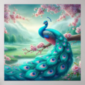 Enchanted Cherry Blossom Peacock Poster (Voorkant)