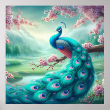 Enchanted Cherry Blossom Peacock Poster
