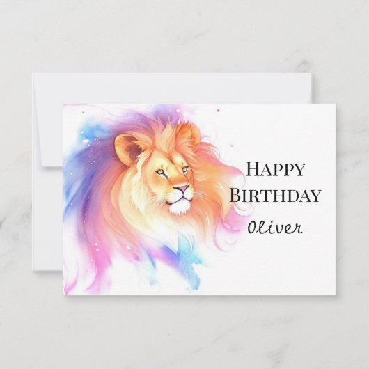 Enchanted Chic Watercolor Lion Birthday Kaart (Voorkant)