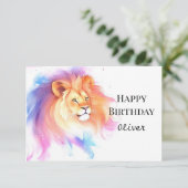 Enchanted Chic Watercolor Lion Birthday Kaart (Staand voorkant)