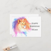 Enchanted Chic Watercolor Lion Birthday Kaart (Voorkant / Achterkant in situ)