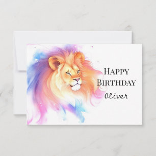 Enchanted Chic Watercolor Lion Birthday Kaart
