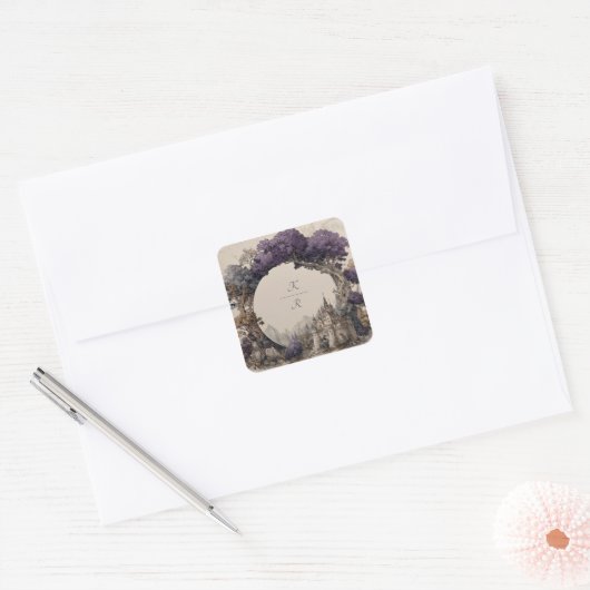 Enchanted Circle Castle bruiloft Vierkante Sticker (Envelop)
