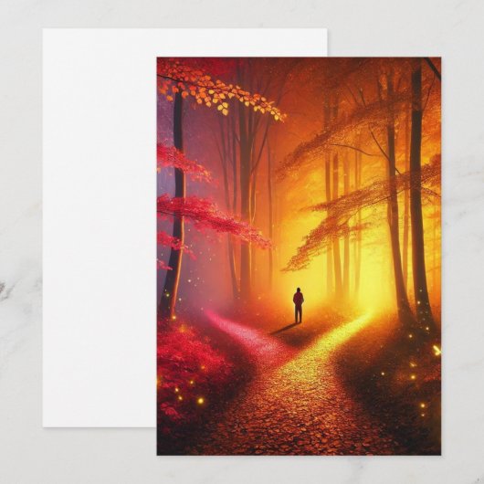 Enchanted Crossroads – Vibrant Autumn Forest Art P Feestdagenkaart (Voorkant / Achterkant)