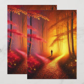 Enchanted Crossroads – Vibrant Autumn Forest Art P Feestdagenkaart (Voorkant / Achterkant)