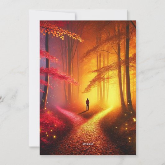 Enchanted Crossroads – Vibrant Autumn Forest Art P Feestdagenkaart (Achterkant)