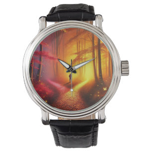Enchanted Crossroads – Vibrant Autumn Forest Art P Horloge