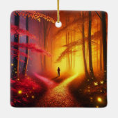 Enchanted Crossroads – Vibrant Autumn Forest Art P Keramisch Ornament (Achterkant)