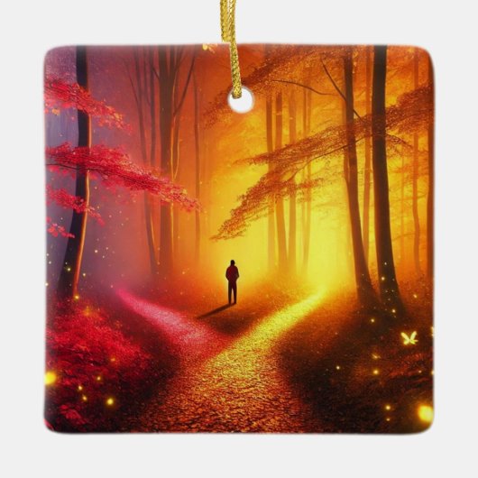 Enchanted Crossroads – Vibrant Autumn Forest Art P Keramisch Ornament (Voorkant)