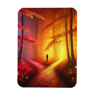 Enchanted Crossroads – Vibrant Autumn Forest Art P Magneet