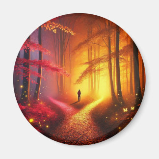 Enchanted Crossroads – Vibrant Autumn Forest Art P Magneet