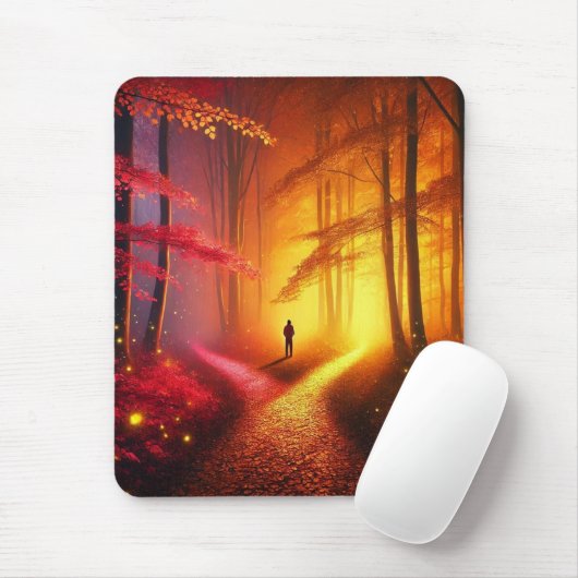 Enchanted Crossroads – Vibrant Autumn Forest Art P Muismat (Met muis)