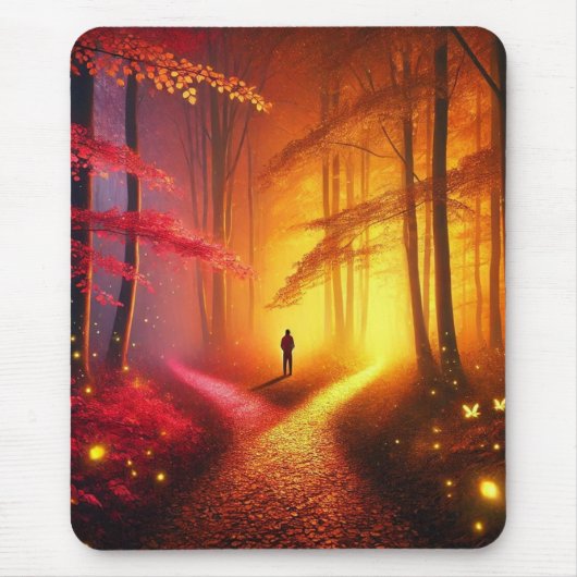 Enchanted Crossroads – Vibrant Autumn Forest Art P Muismat (Voorkant)