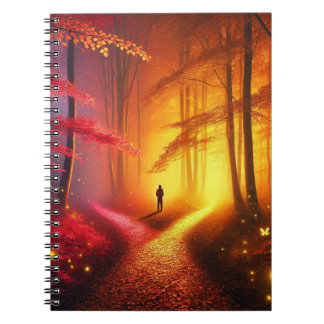 Enchanted Crossroads – Vibrant Autumn Forest Art P Notitieboek