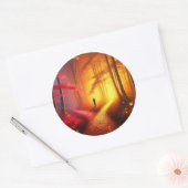 Enchanted Crossroads – Vibrant Autumn Forest Art P Ronde Sticker (Envelop)