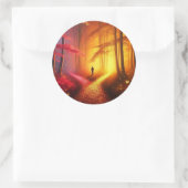 Enchanted Crossroads – Vibrant Autumn Forest Art P Ronde Sticker (Tas)
